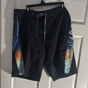 Salt Life Black and Blue Swim Board Shorts with Sporty Design